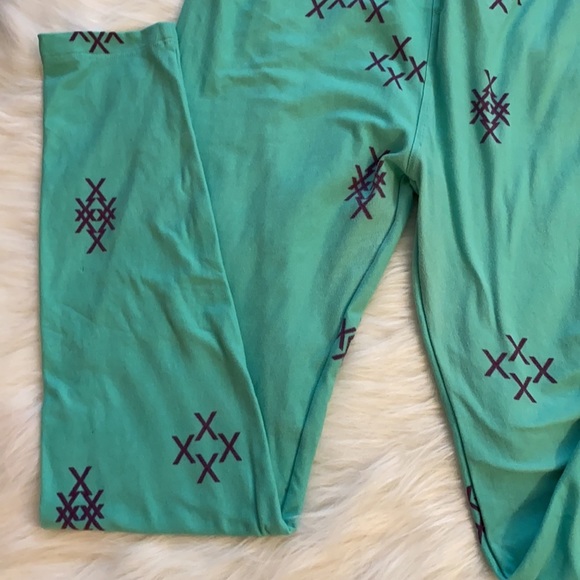 Teal with purple exes Lula row leggings one size - Picture 2 of 5